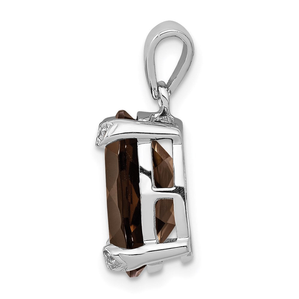 Sterling Silver Rhodium Smoky Quartz & Diamond Pendant