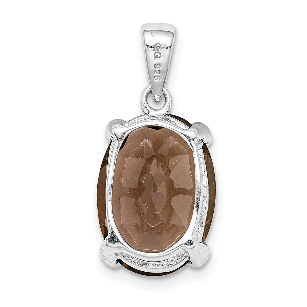 Sterling Silver Rhodium Smoky Quartz & Diamond Pendant