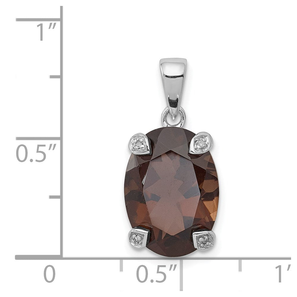 Sterling Silver Rhodium Smoky Quartz & Diamond Pendant