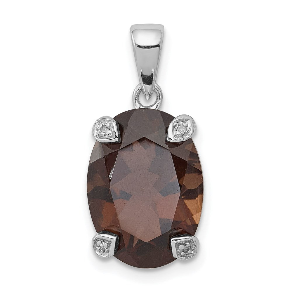 Sterling Silver Rhodium Smoky Quartz & Diamond Pendant