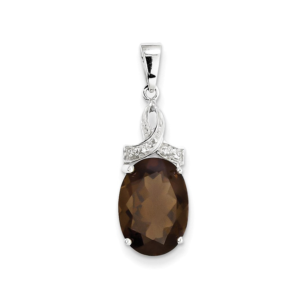 Sterling Silver Rhodium Smoky Quartz & Diamond Pendant