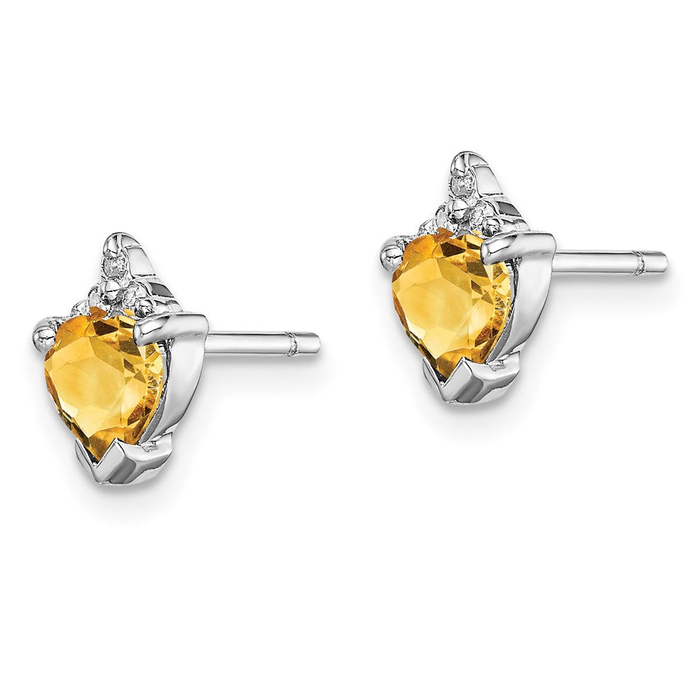 Sterling Silver Rhodium Heart Citrine & Diamond Post Earrings