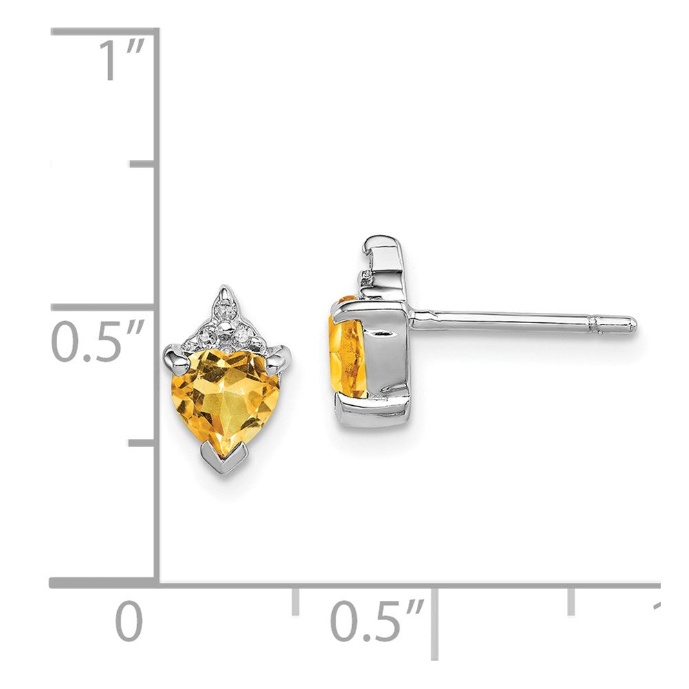 Sterling Silver Rhodium Heart Citrine & Diamond Post Earrings