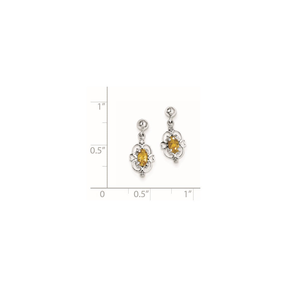 Sterling Silver Rhodium Citrine & Diamond Post Earrings