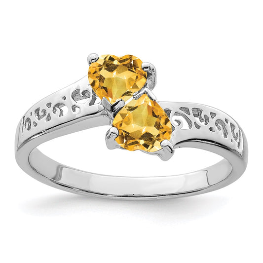 Sterling Silver Rhodium Citrine Heart Ring