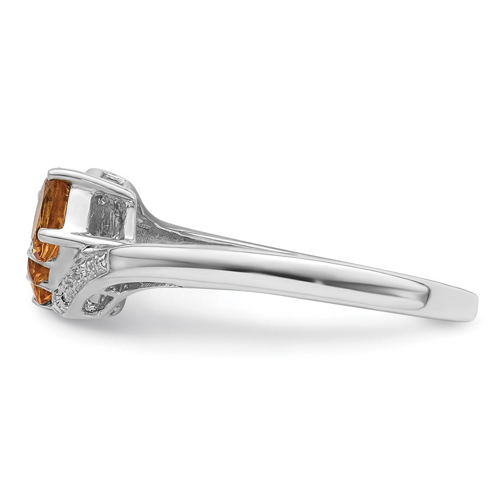 Sterling Silver Rhodium 3 Stone Citrine & Diamond Ring