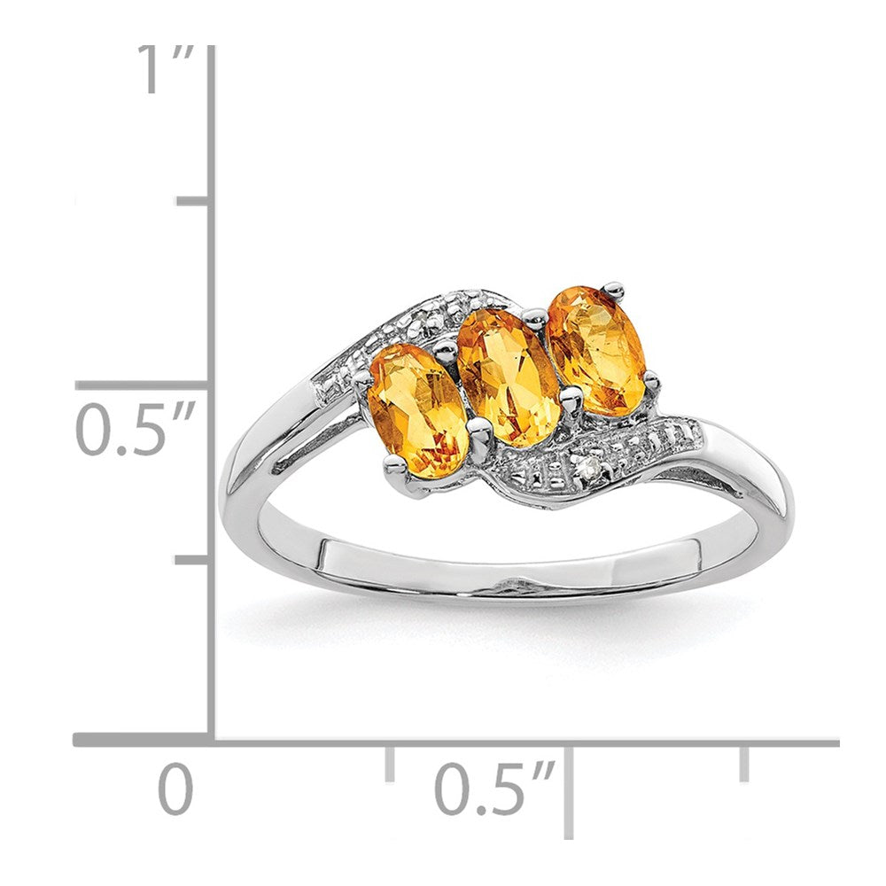 Sterling Silver Rhodium 3 Stone Citrine & Diamond Ring