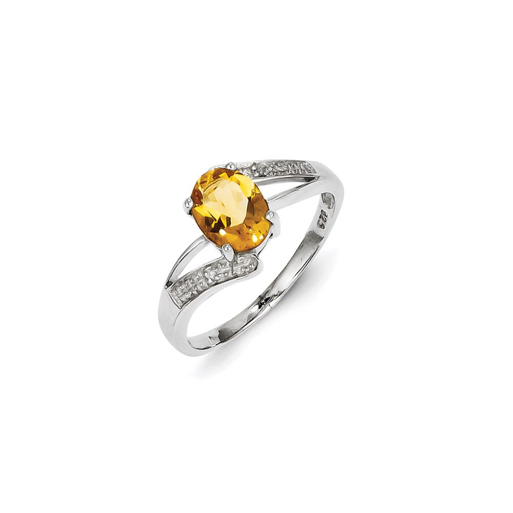 Sterling Silver Rhodium Citrine & Diamond Ring