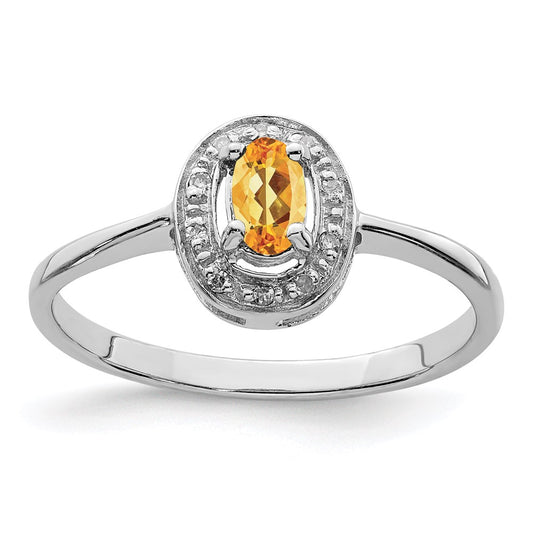 Sterling Silver Rhodium Citrine & Diamond Ring