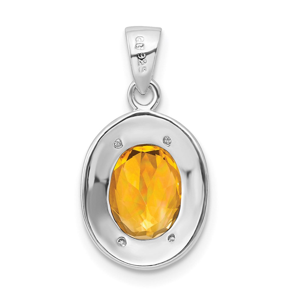 Sterling Silver Rhodium-plated Citrine & Diamond Pendant