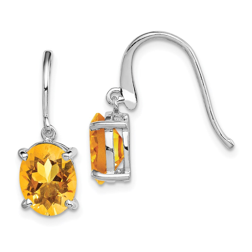 Sterling Silver Rhodium Plated Citrine Wire Earrings