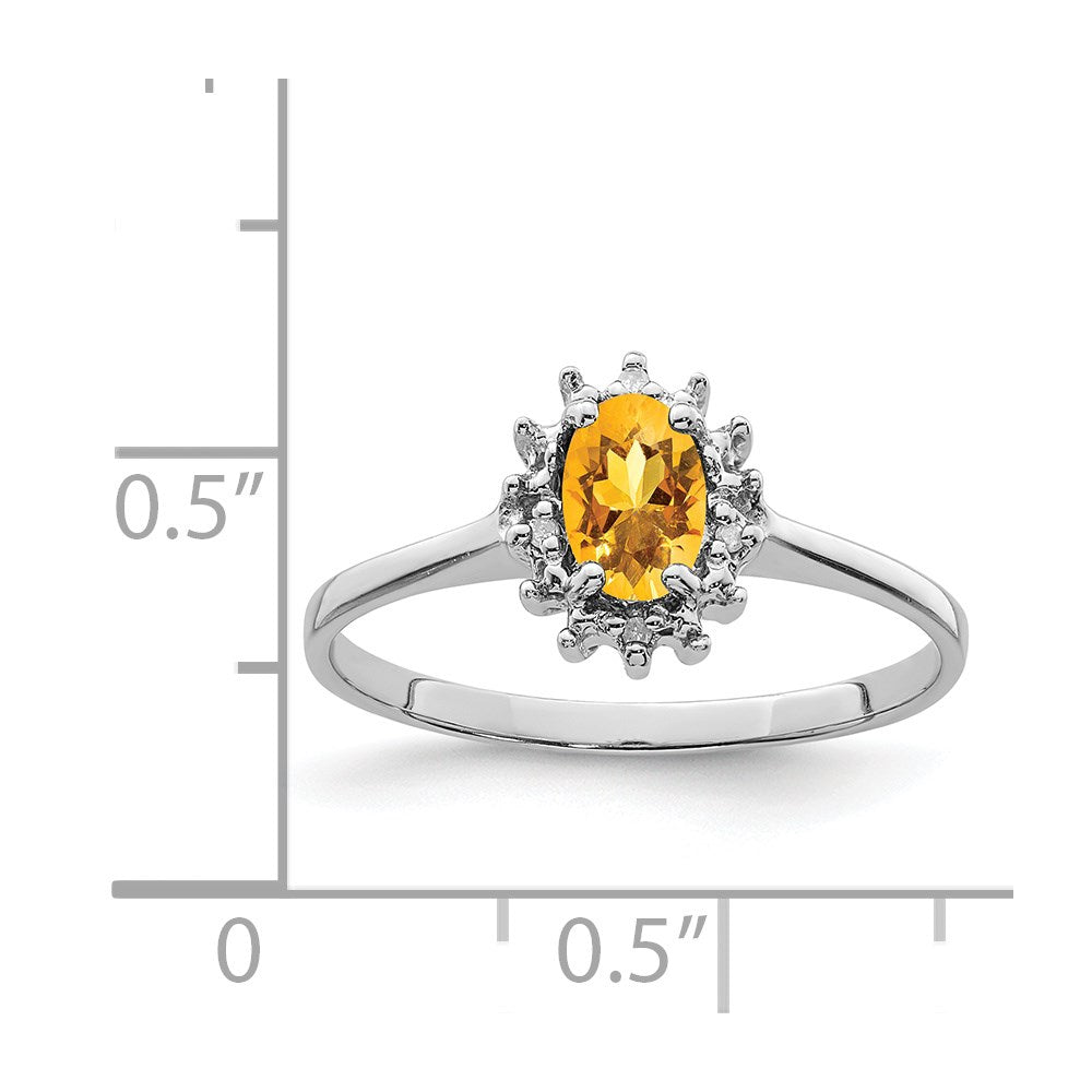 Sterling Silver Rhodium Citrine Diamond Ring