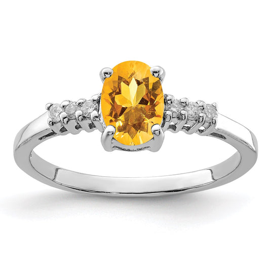 Sterling Silver Rhodium Citrine & Diamond Ring