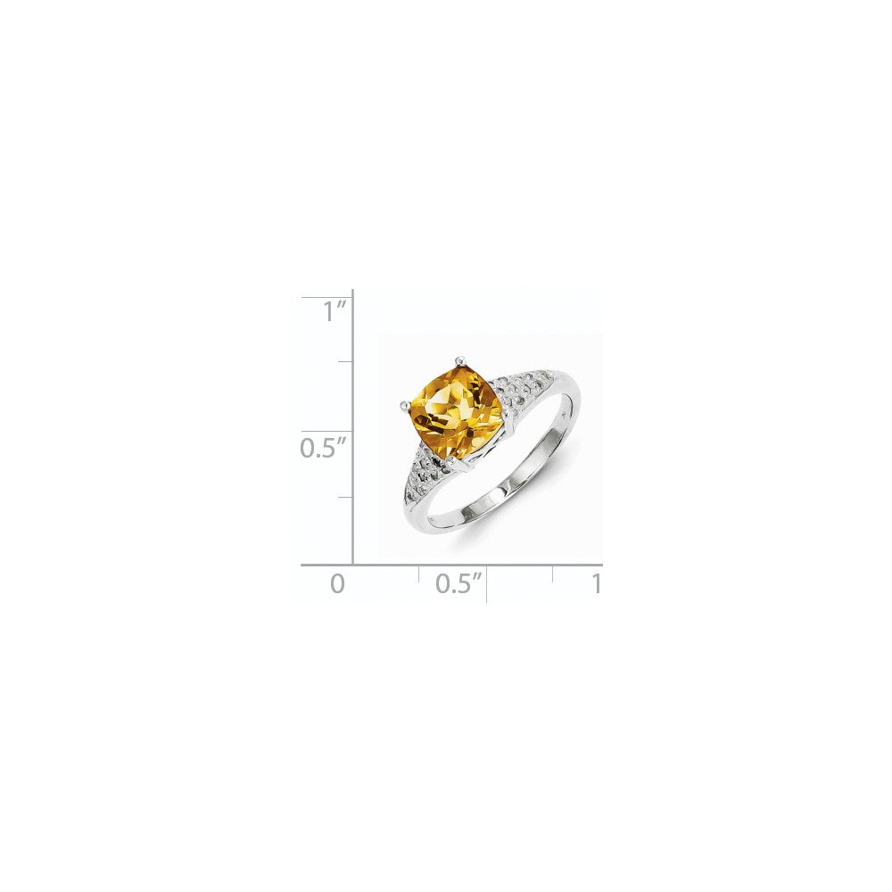 Sterling Silver Rhodium Citrine Diamond Ring