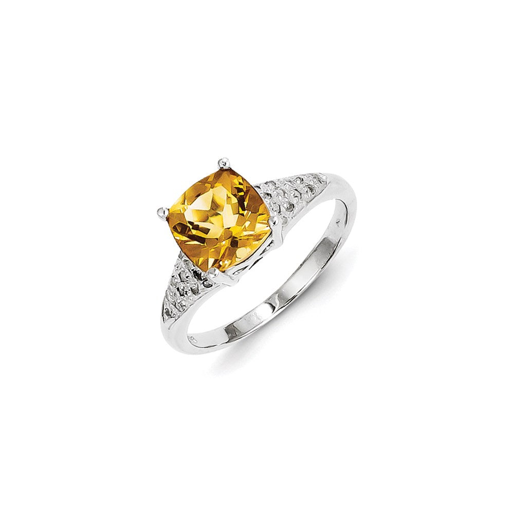 Sterling Silver Rhodium Citrine Diamond Ring