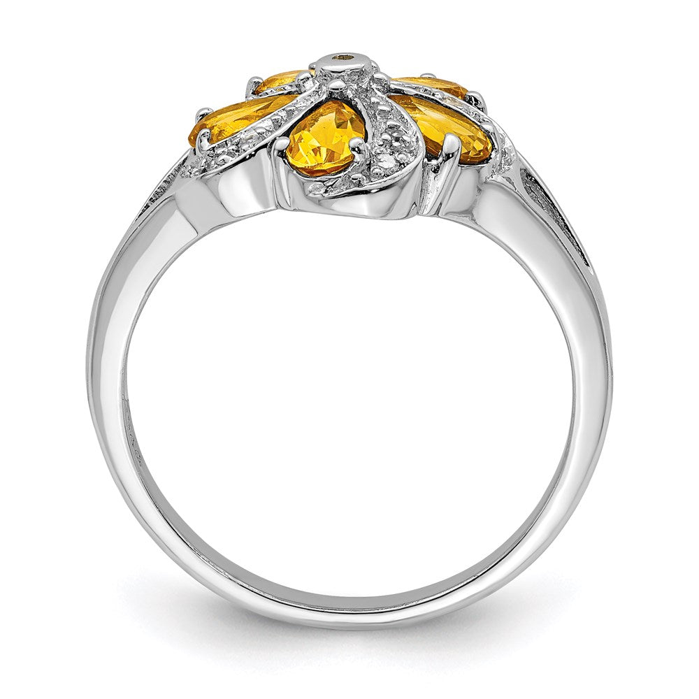 Sterling Silver Rhodium Citrine Diamond Ring