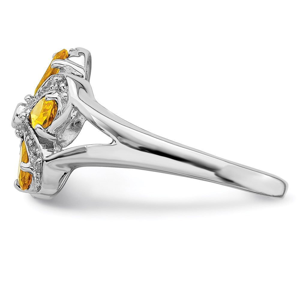 Sterling Silver Rhodium Citrine Diamond Ring