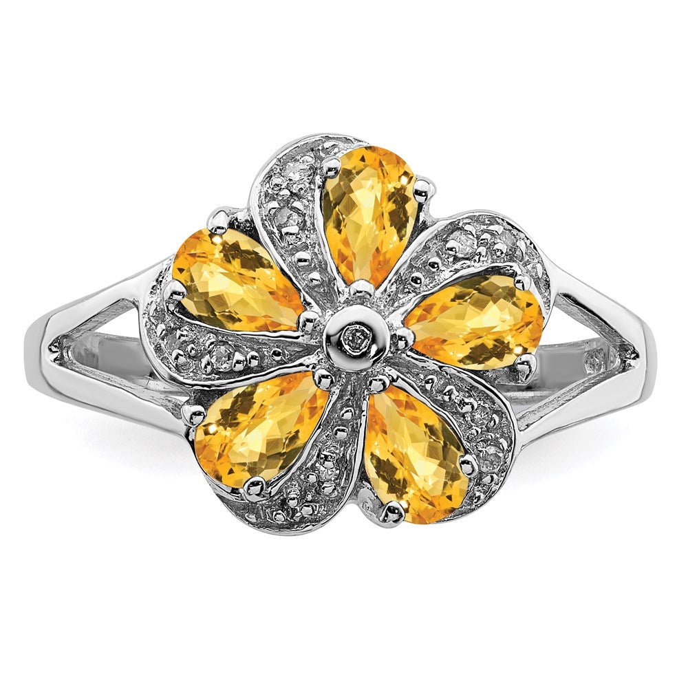 Sterling Silver Rhodium Citrine Diamond Ring