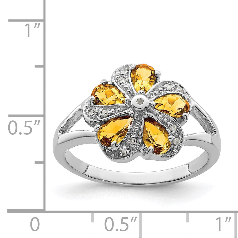 Sterling Silver Rhodium Citrine Diamond Ring