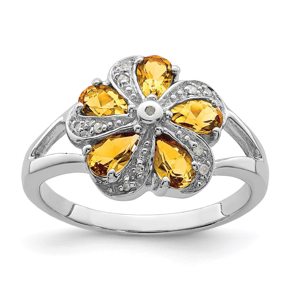 Sterling Silver Rhodium Citrine Diamond Ring