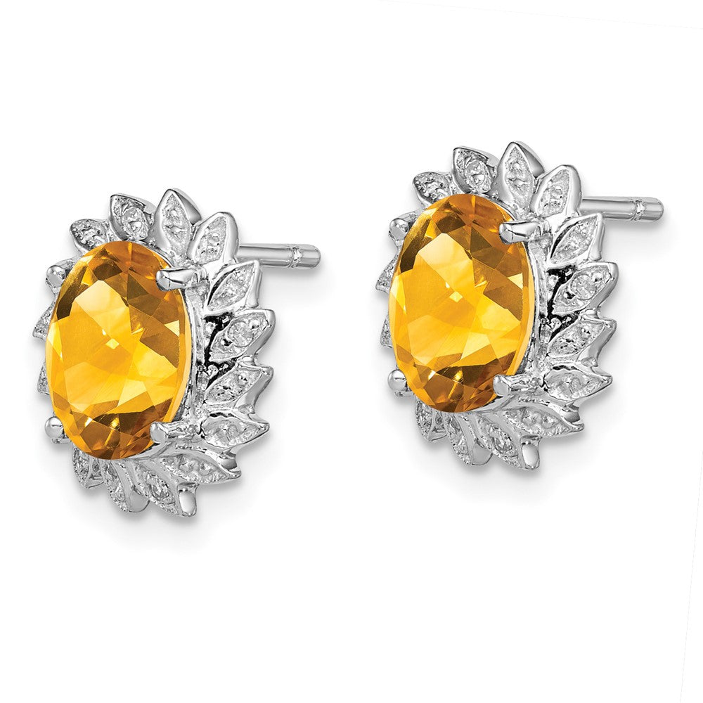 Sterling Silver Rhodium Citrine Diamond Earrings