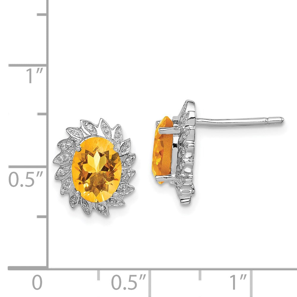 Sterling Silver Rhodium Citrine Diamond Earrings