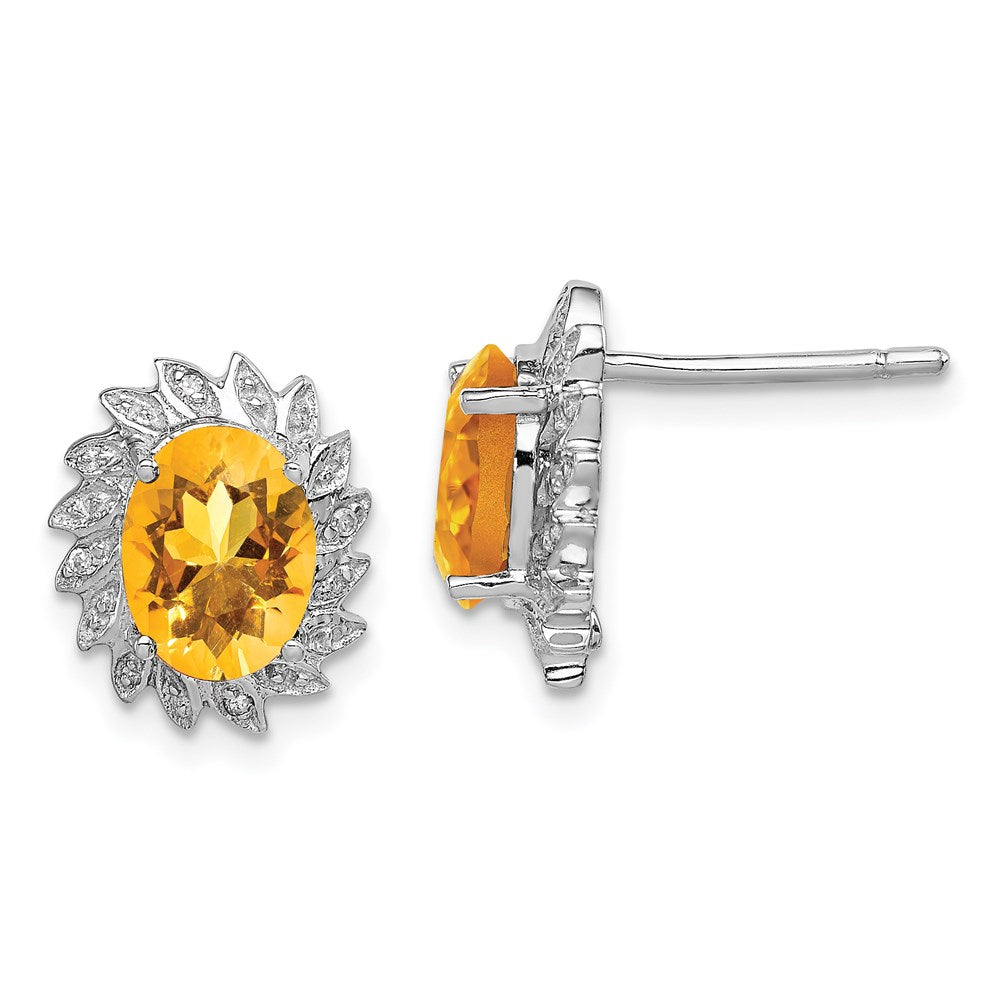 Sterling Silver Rhodium Citrine Diamond Earrings