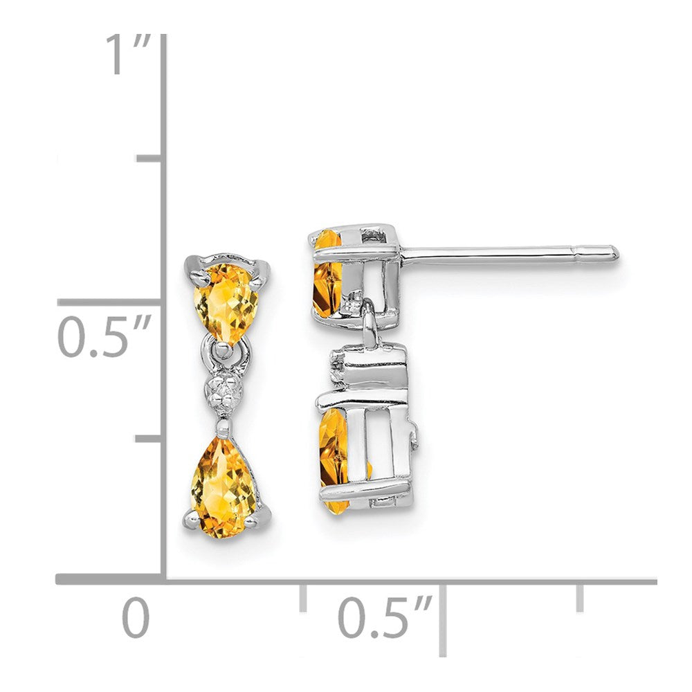 Sterling Silver Rhodium Pear Citrine & Diamond Post Earrings