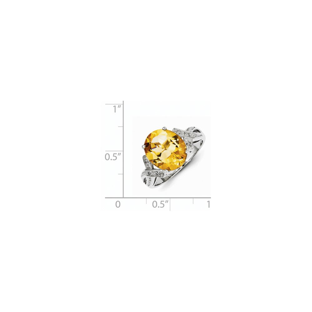 Sterling Silver Rhodium Citrine Diamond Ring