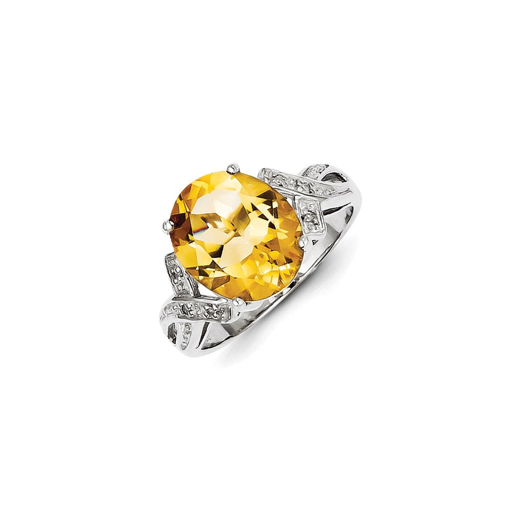 Sterling Silver Rhodium Citrine Diamond Ring