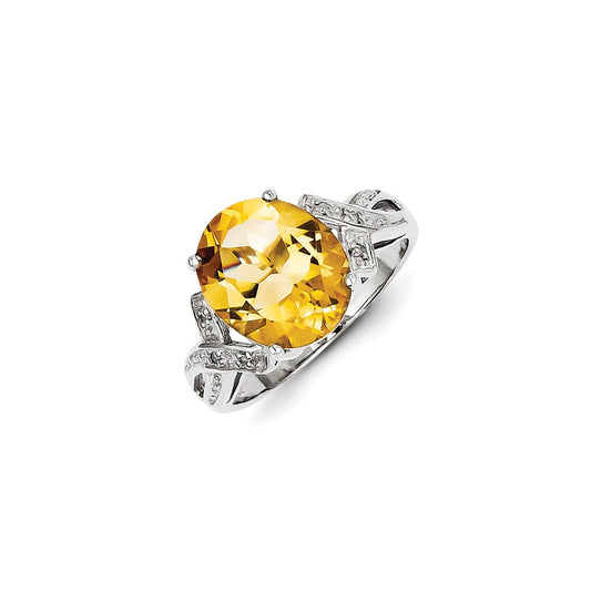 Sterling Silver Rhodium Citrine Diamond Ring