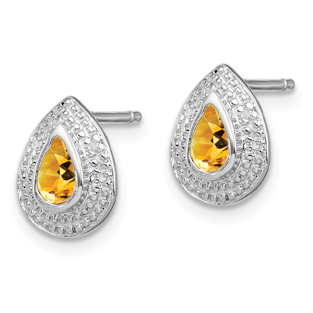 Sterling Silver Rhodium Citrine & Diamond Post Earrings