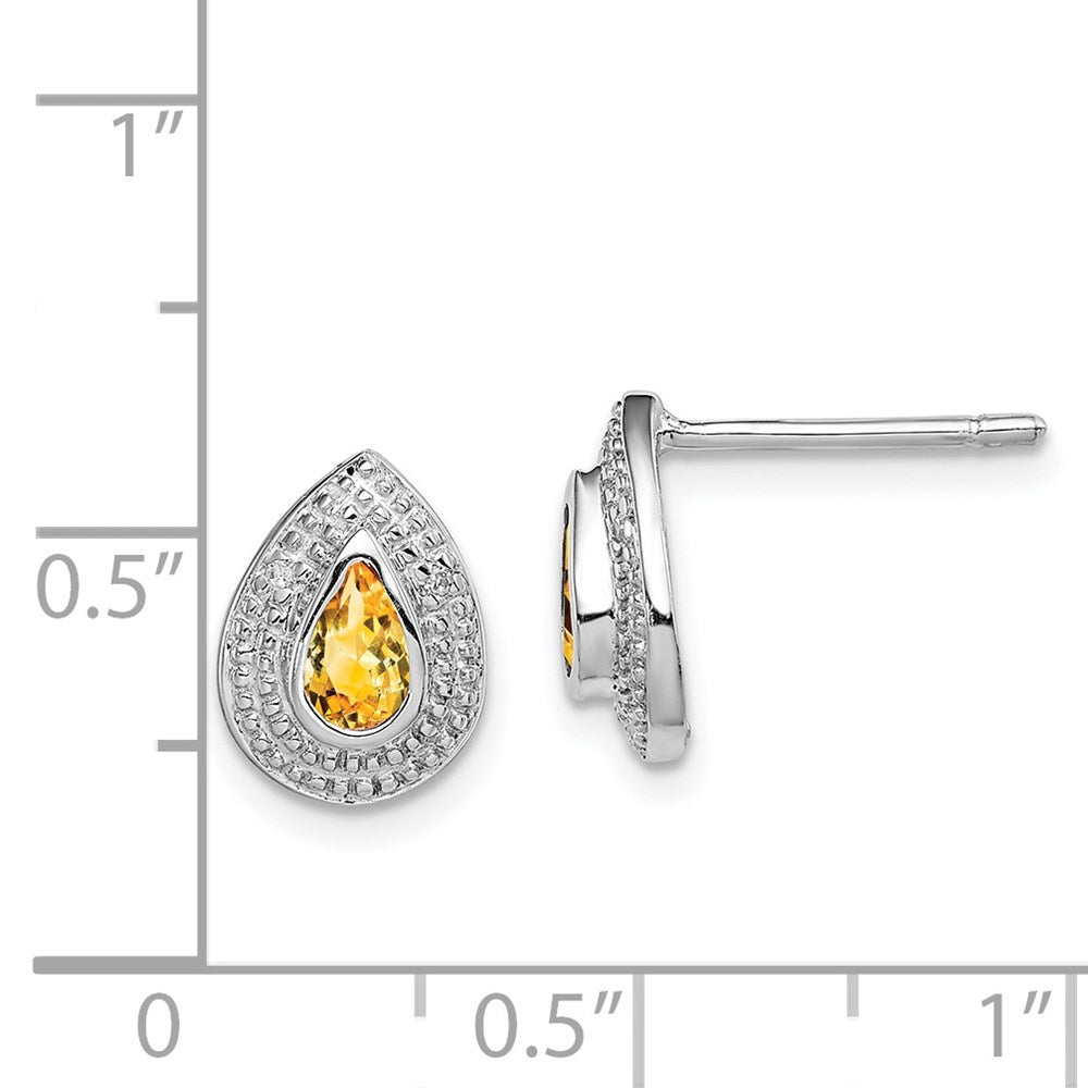 Sterling Silver Rhodium Citrine & Diamond Post Earrings