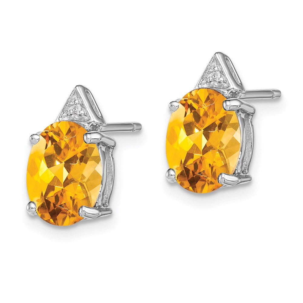 Sterling Silver Rhodium Citrine & Diamond Post Earrings