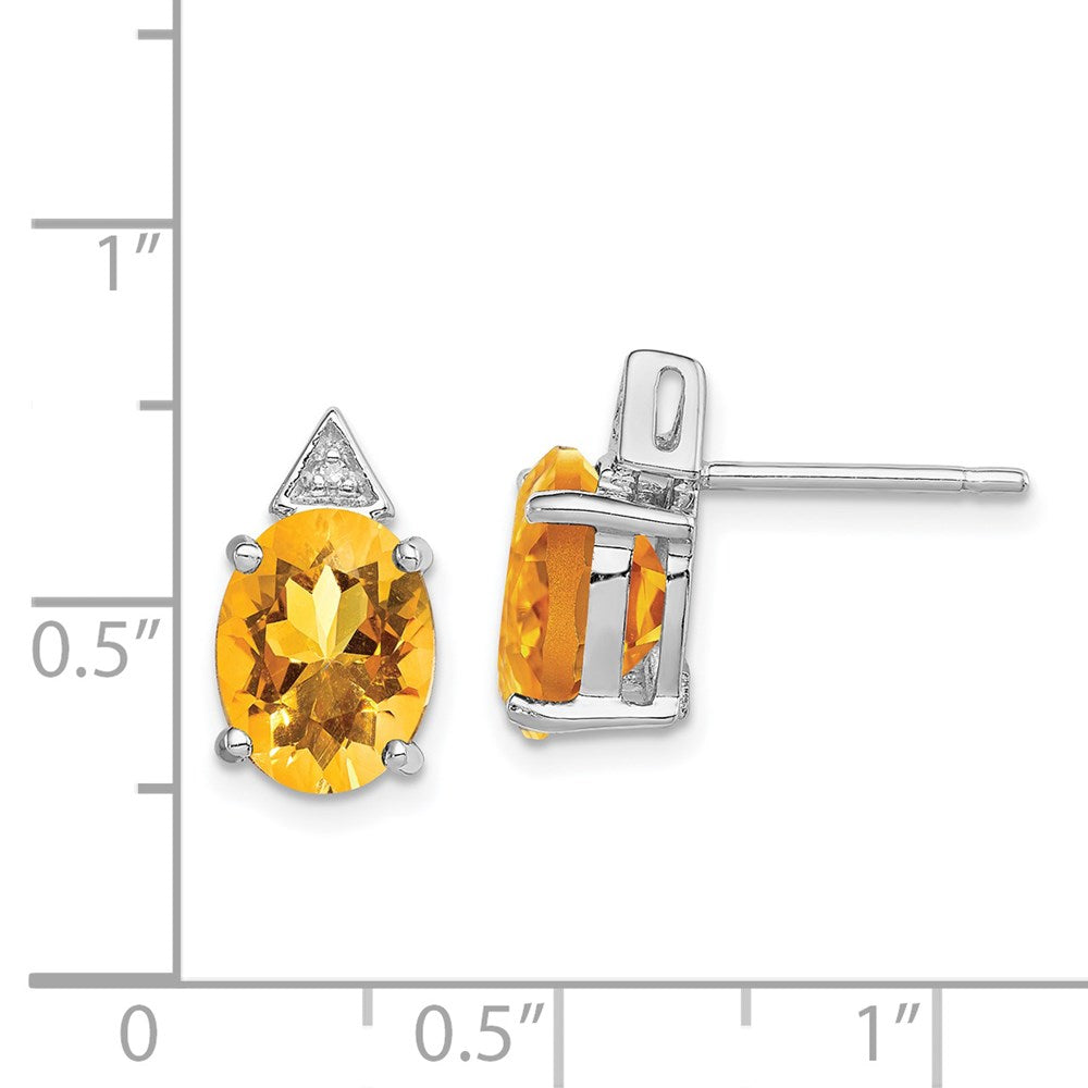 Sterling Silver Rhodium Citrine & Diamond Post Earrings