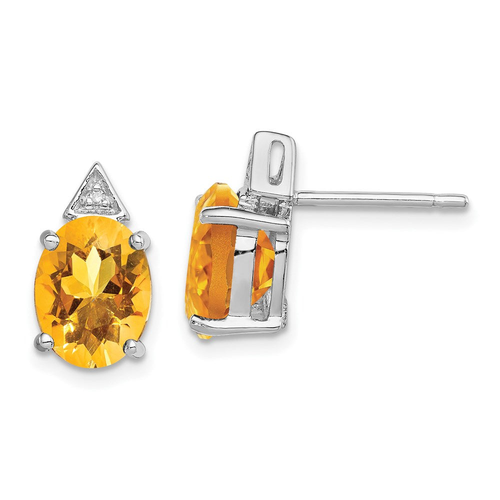 Sterling Silver Rhodium Citrine & Diamond Post Earrings