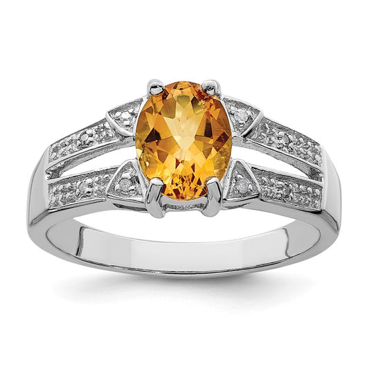 Sterling Silver Rhodium Citrine Diamond Ring