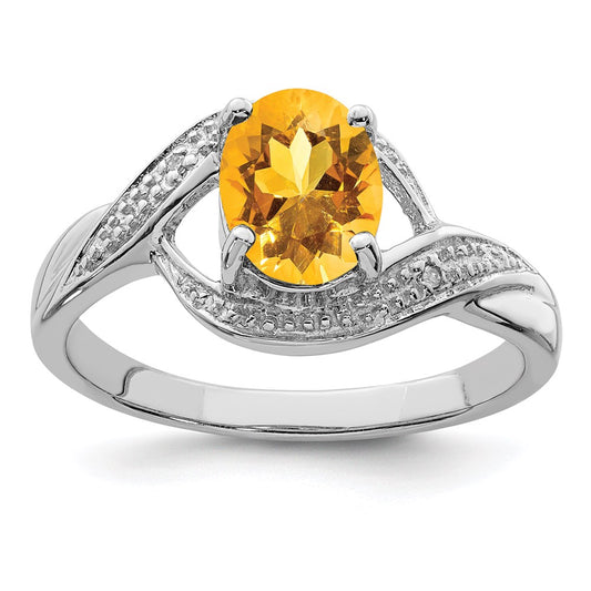 Sterling Silver Rhodium Citrine Diamond Ring