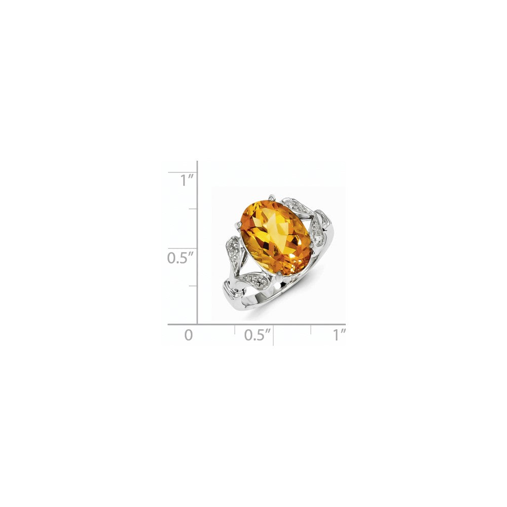 Sterling Silver Rhodium Citrine & Diamond Ring