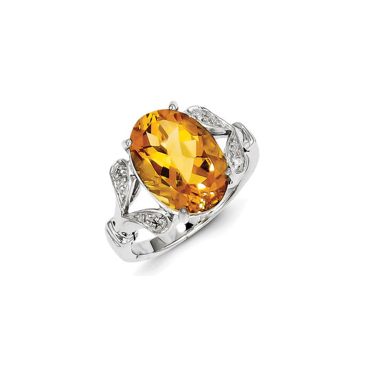 Sterling Silver Rhodium Citrine & Diamond Ring