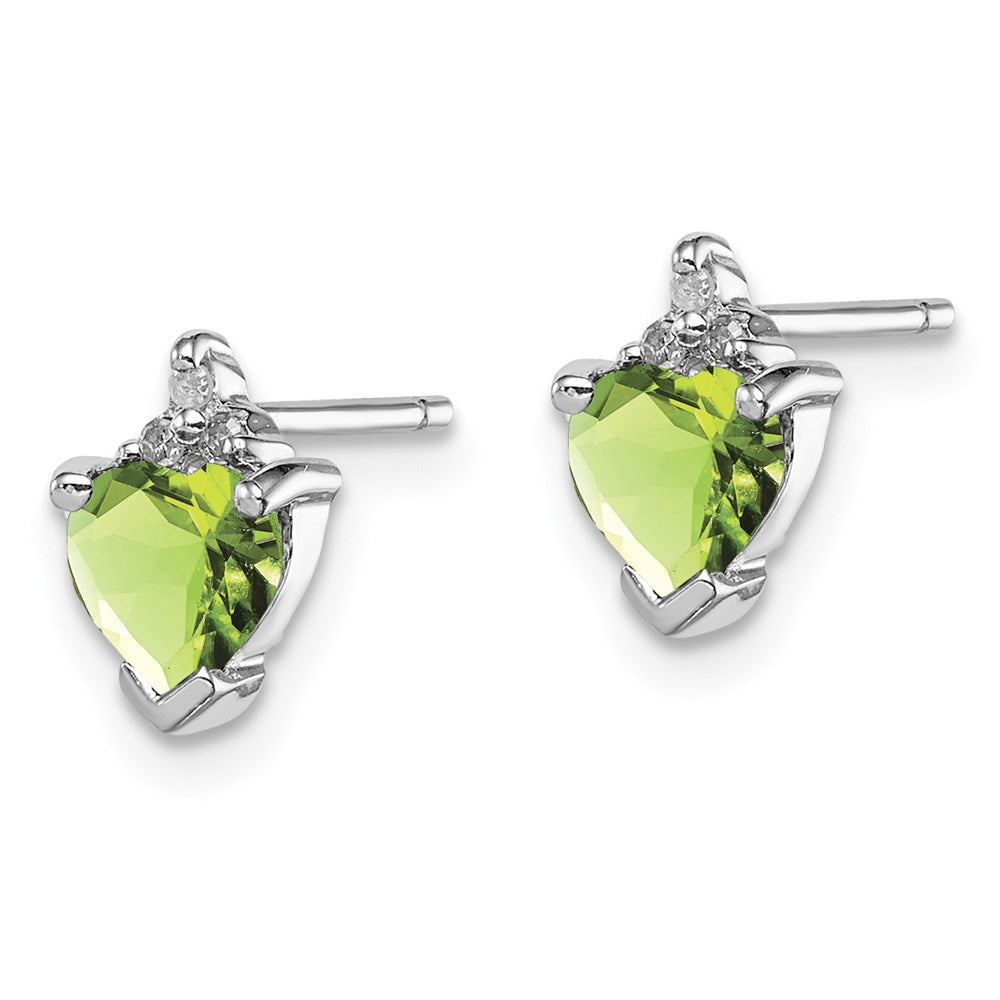 Sterling Silver Rhodium Heart Peridot & Diamond Post Earrings