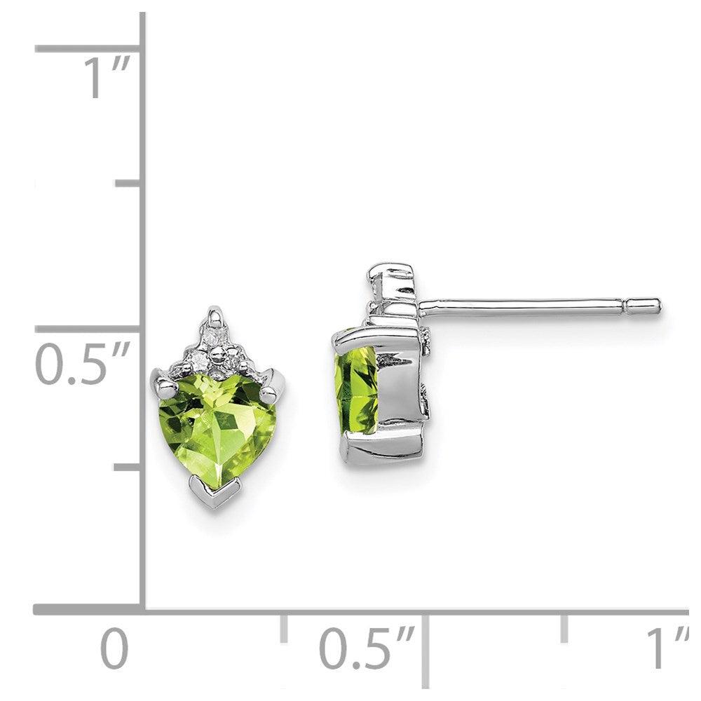 Sterling Silver Rhodium Heart Peridot & Diamond Post Earrings