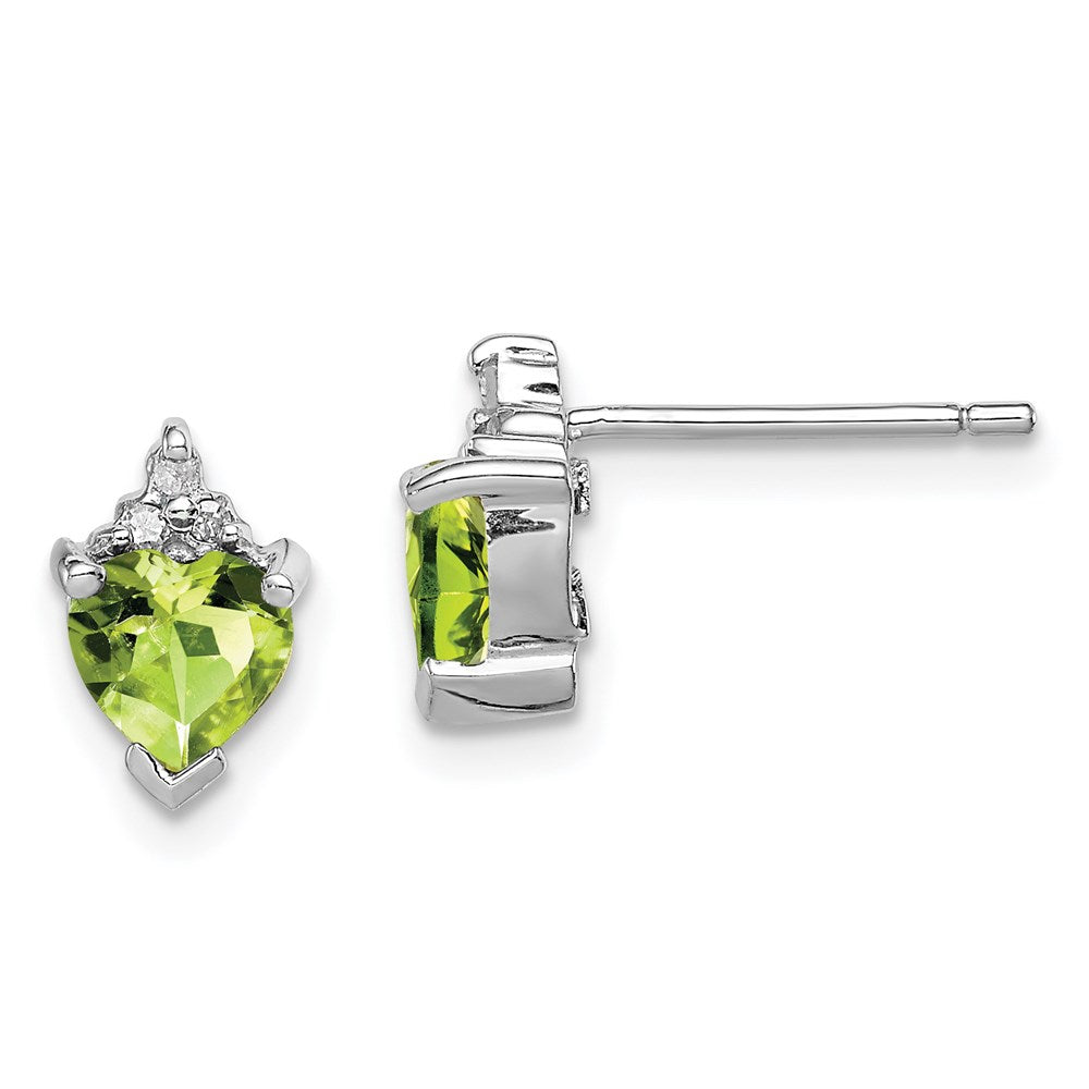 Sterling Silver Rhodium Heart Peridot & Diamond Post Earrings