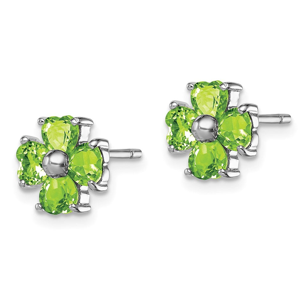 Sterling Silver Rhodium Plated Peridot Flower Post Earrings