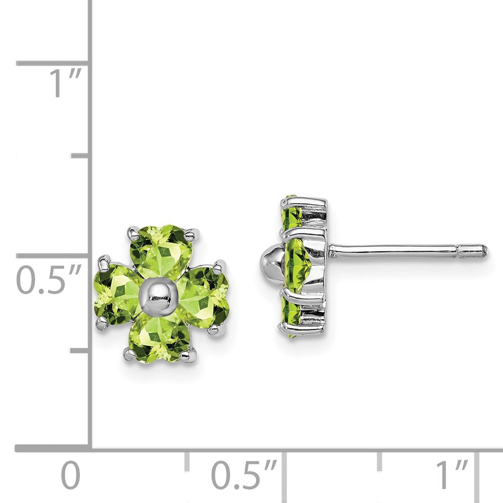 Sterling Silver Rhodium Plated Peridot Flower Post Earrings