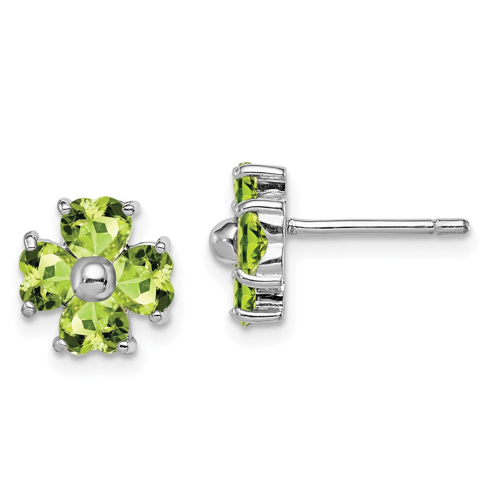 Sterling Silver Rhodium Plated Peridot Flower Post Earrings