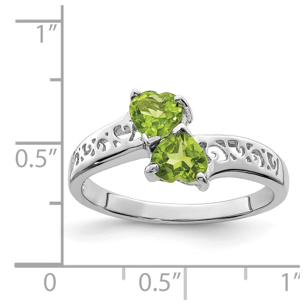 Sterling Silver Rhodium Peridot Heart Ring