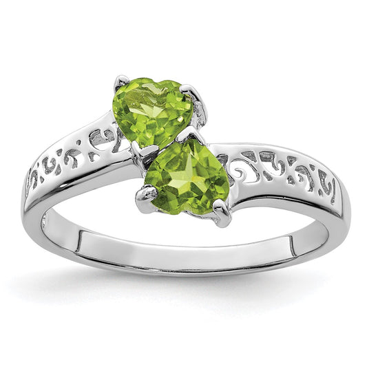 Sterling Silver Rhodium Peridot Heart Ring