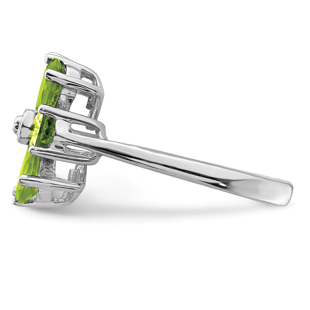 Sterling Silver Rhodium Peridot & Diamond Flower Ring