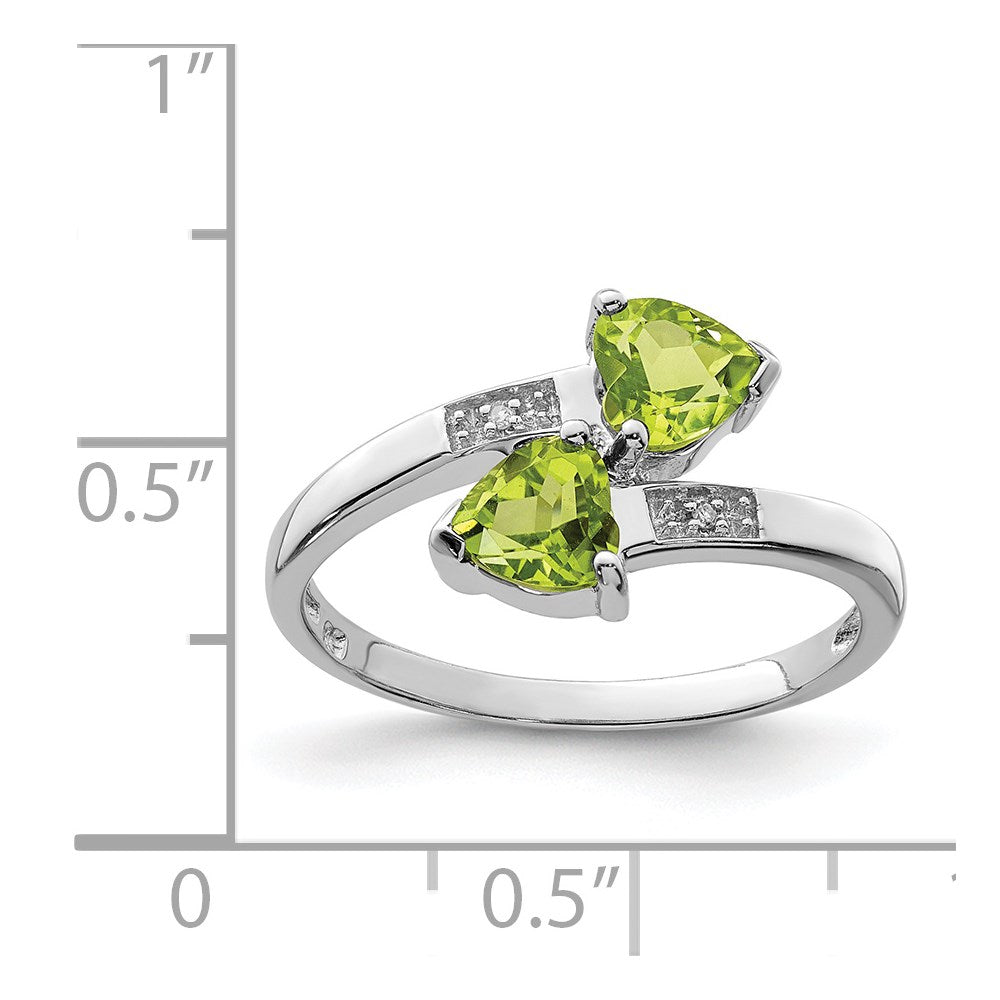 Sterling Silver Rhodium Peridot & Diamond Heart Ring